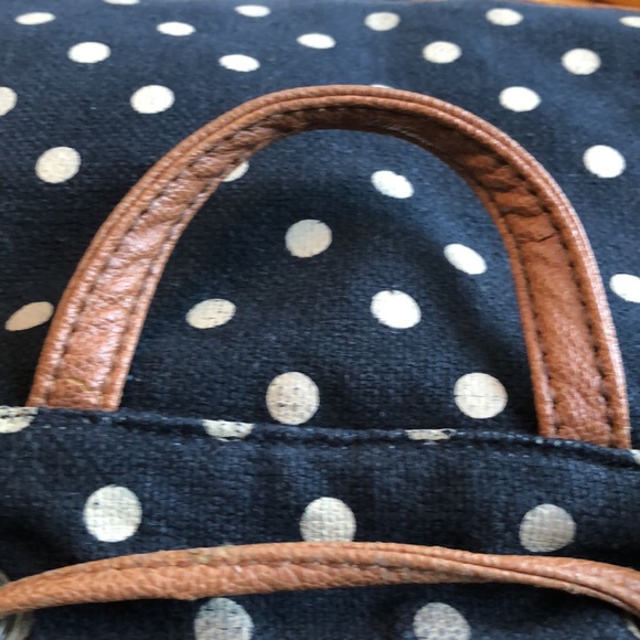 ALDO BACKPACK - BLACK & WHITE POLKA DOT WITH BROWN PLEATHER STAPS & TRIM - #216 - Picture 9 of 12
